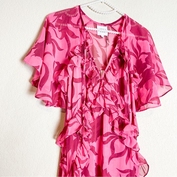 Misa Los Angeles Sabrina Ruffled Maxi Dress Floral Pink Size XS NWT - Picture 3 of 8